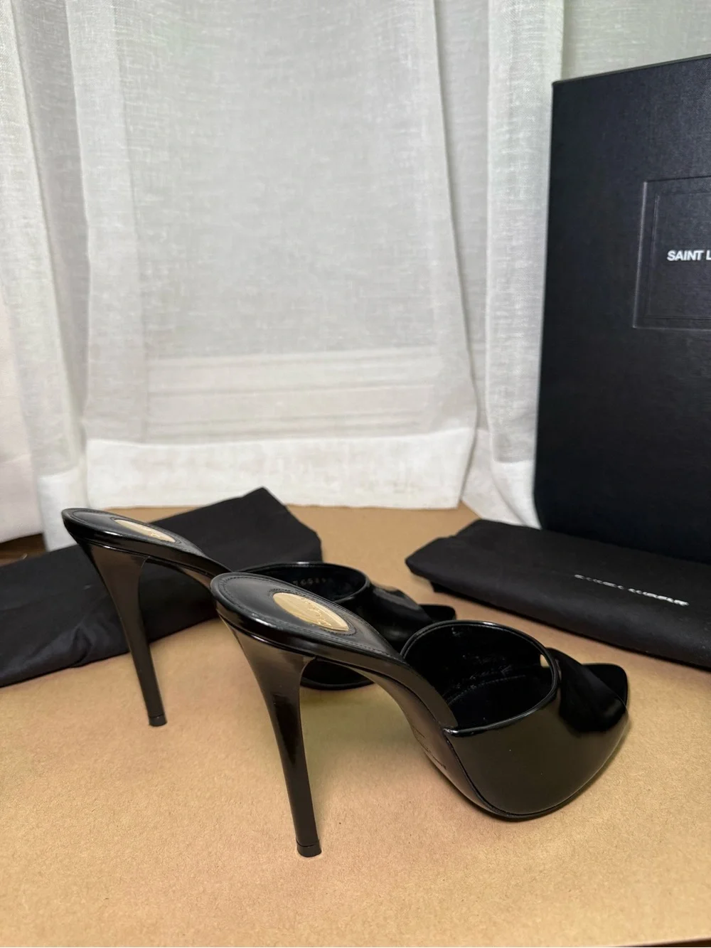 Saint Laurent Goldie 110 Mule Sandals Black Patent Size 38 - Picture 3 of 7